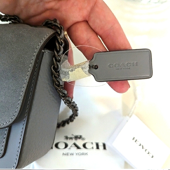 COACH MADISON GRAY PEBBLE LEATHER & SUEDE CROSSBODY BAG NWT W/DUSTBAG RARE - Picture 4 of 16